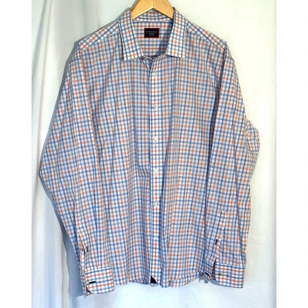 UNTUCKit‎ Carillon Shirt Mens XXL Blue Orange Plaid Wrinkle Free Cotton 34527